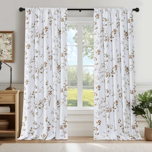 Vista 23 de Beauoop Cortinas Florales 100% Opacas de 54 Pulgadas de Largo, 2 Paneles para Dormitorio, Sala de Estar, Azul Gris y Blanco con Patrón de Flores