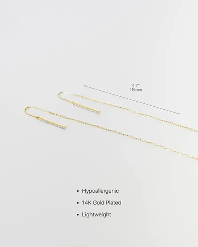 Vista 5 de Aretes de cadena de oro de 14 quilates para mujer, aretes de rosca de oro para mujer, aretes de doble perforación, aretes de hilo Aretes colgantes