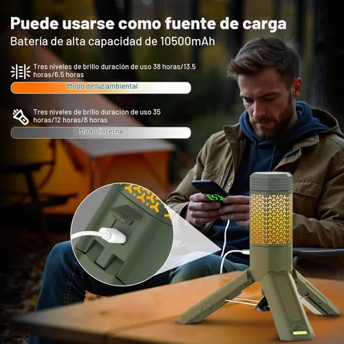 Vista 6 de Telescopic Camping Light with Stand, Collapsible Magnetic Tripod Lantern Verde