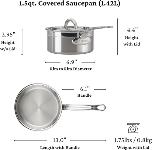 Vista 8 de Hestan - Colección ProBond - Sartén profesional de acero inoxidable revestido, compatible con placa de inducción, 1.5 cuartos de galón