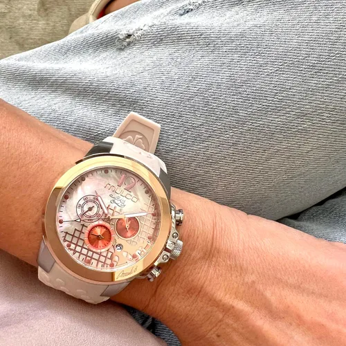 Vista 5 de MULCO Watches for Women -Era 50, Silver Stainless Steel Case with Wrist Silicone Band, Quartz Multifunctional Movement, Large Face Analog Display