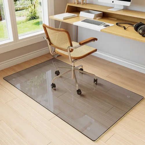 Vista 22 de Koonmi Tapete para silla de vidrio templado para suelos de madera dura y alfombras, 30" x 48" gris, protector de piso de oficina de servicio pesado