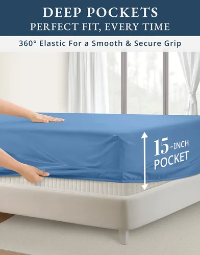 Vista 95 de LANE LINEN - Sábanas individual 100% algodón egipcio suave, cómodo y grueso de calidad de hotel, costuras reforzadas totalmente elásticas, sin