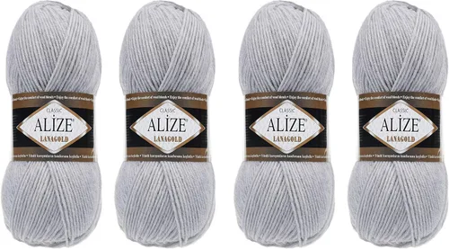 Vista 24 de Alize Lanagold - Hilo para tejer, lana para manualidades, mezcla de hilo para tejer a mano, cálida, suave, natural, gruesa, tejida a mano, lote de 4
