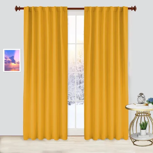 Vista 24 de Cortinas opacas con pestaña trasera y bolsillo para barra, oscurecimiento de habitación, aislamiento térmico (1 panel, negro, 60 x 45 pulgadas)