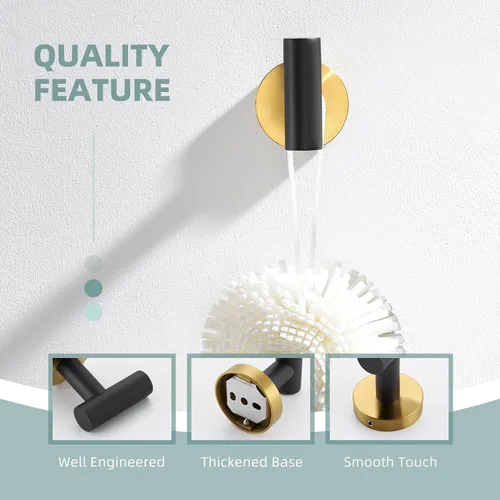 Vista 7 de Gancho de toalla Angle Simple Negro y Oro, Soporte de toalla de baño de acero inoxidable, Gancho redondo para ropa de bata de montaje en pared Negro