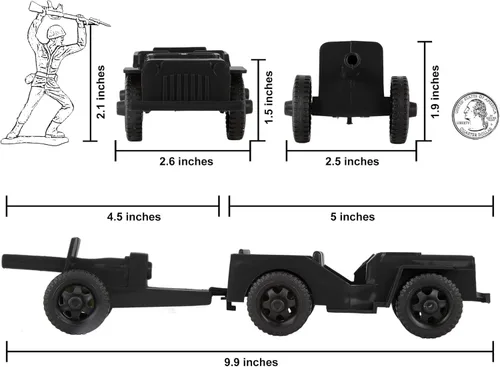 Vista 2 de TimMee Combat Patrol Willys & Artillery - Juego negro de 4 piezas fabricado en Estados Unidos