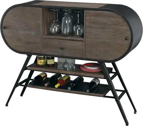 Vista 3 de Howard Miller Octavia Wine & Bar Cabinet 695-300 - Acabado gris rústico, maderas y chapas seleccionadas, puertas con bisagras sin bloqueo, estante