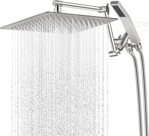 Vista 19 de G-Promise Cabezal de ducha de metal de 10 pulgadas con combo de rociador de mano, desviador de 3 ajustes, brazo de extensión ajustable con juntas