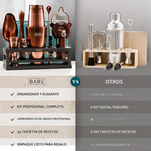 Vista 7 de BARE BARREL® Kit de Barman para Mixología Juego de Herramientas de Bar Juego de Coctelera de 16 Piezas Utensilios de Mezcla de Martini