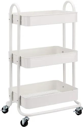 Vista 9 de Amazon Basics - Carrito de servicio o de cocina de 3 niveles, con ruedas, con cerradura, almacenamiento multifuncional, color carbón