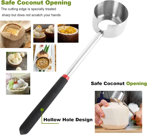 Vista 4 de Kit de herramientas de abridor de coco - Abridor de gato de coco de acero inoxidable con mazo de goma