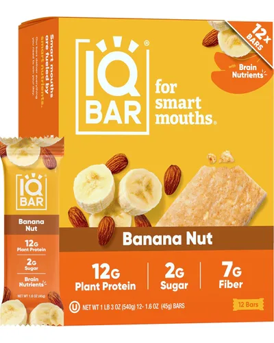 Vista 24 de IQBAR - Barras de proteínas para el cerebro y el cuerpo a base de plantas - Chips de mantequilla de almendra - 12 unidades - Keto, veganas, bajas
