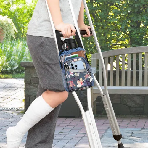 Vista 8 de FINPAC Bolsa de accesorios para muletas, organizador de almacenamiento resistente al agua, con soporte para bebidas y bolsa con cremallera