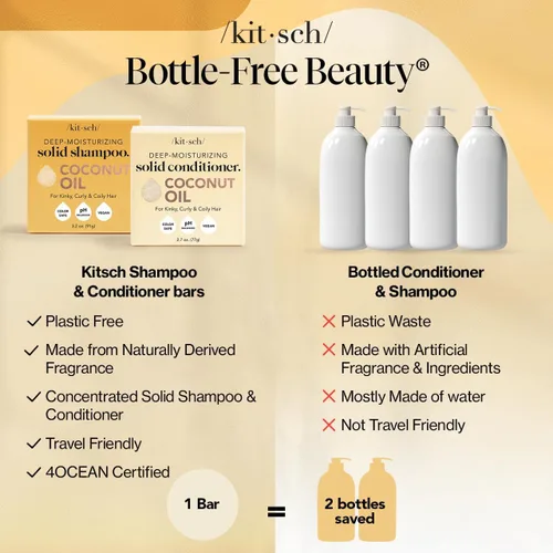 Vista 7 de Kitsch Juego de champú y acondicionador de aceite de coco, barra de champú y acondicionador hidratante profundo para cabello seco dañado, barras