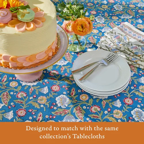 Vista 3 de Saffron Marigold 100% White Cotton Dinner Napkins, Set of 6, Hand Printed Enchanted - CP Design, Fair Trade, Washable Cloth Napkins for Parties &