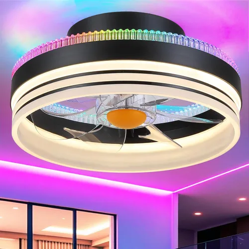 Vista 18 de Mpayel - Ventiladores de techo empotrados con luces - Ventilador de techo de perfil bajo RGB, ventiladores de techo sin aspas LED regulables de 13