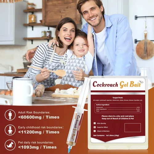 Vista 2 de Cebo de gel para cucarachas para interiores y exteriores - 4 tubos, control de cucarachas listo para usar