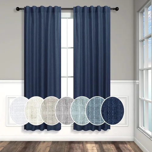 Vista 103 de Cortinas de lino natural semitraslúcidas Pitalk de 36 pulgadas de ancho para sala de estar, juego de 2 paneles con pestaña trasera, cortinas