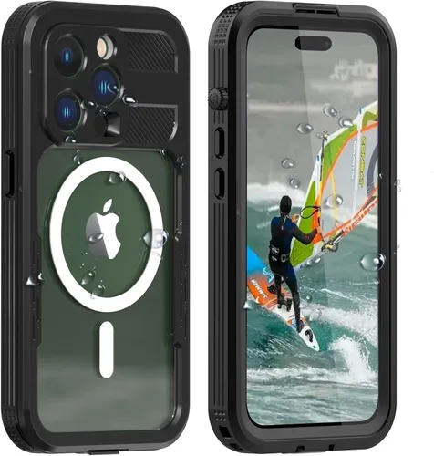 Vista 12 de Funda impermeable para iPhone 15, protector de pantalla integrado, a prueba de golpes, a prueba de nieve, a prueba de polvo, funda protectora