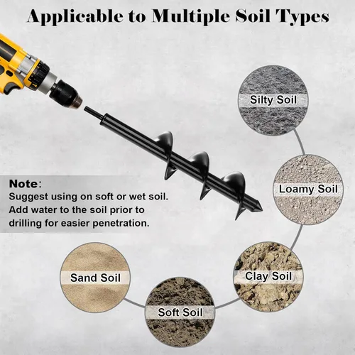 Vista 4 de Broca de taladro para plantar, paquete de 4, broca de taladro adecuada para taladro hexagonal de 3/8 pulgadas, agujero en espiral de jardín y maceta