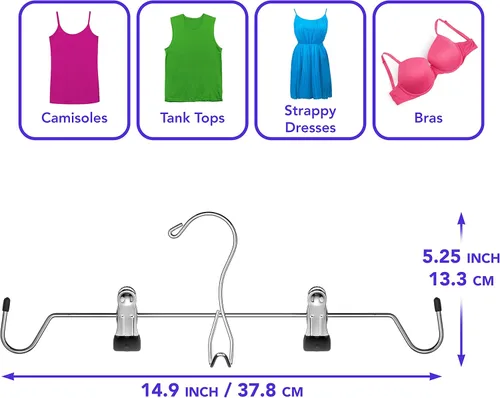 Vista 5 de Perchas para camisetas sin mangas que ahorran espacio, paquete de 6 multifuncionales con clips, organizador de armario, perfecto para guardar
