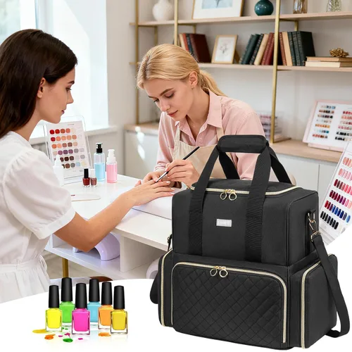 Vista 7 de Organizador de esmalte de uñas con capacidad para 80 botellas y una lámpara de uñas, estuche de transporte de esmalte de uñas con 2 bolsas