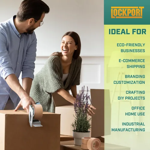 Vista 5 de Lockport Cinta de embalaje marrón respetuosa con el medio ambiente, 2 pulgadas x 50 yardas, 3 rollos de cinta de papel kraft marrón con fuerte