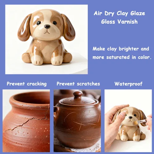 Vista 5 de 2 esmaltes de arcilla seca al aire de 3.4 fl oz, barniz brillante y mate para secado al aire, aumenta el brillo y la textura de la cerámica, evita