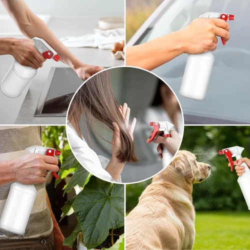 Vista 6 de LiBa Botellas pulverizadoras (paquete de 4, 16 onzas), botellas de spray vacías recargables para soluciones de limpieza, spray para el cabello