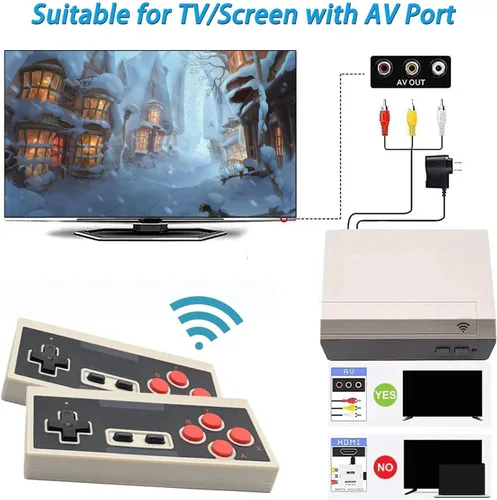 Vista 3 de Wireless Retro Game Console, 2026 New Classic Mini TV Gaming Console, Built-in 620 Video Games with 2 Wireless Controllers, AV Output 8-Bit Game
