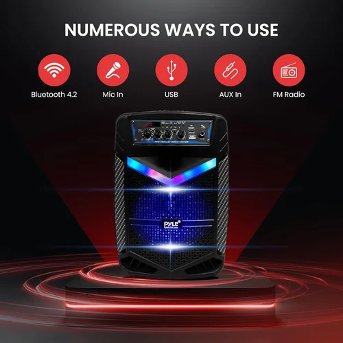 Vista 3 de Pyle Altavoz Bluetooth recargable de 400 W para exteriores, sistema PA portátil con subwoofer de 8 pulgadas, tweeter de 1 pulgada y sistema