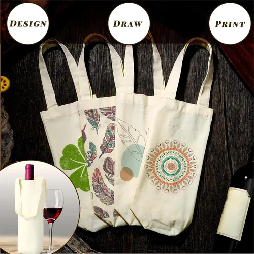 Vista 4 de Hoolerry 12 piezas de bolsas de lona para vino con asa de 12 pulgadas, bolsa de regalo de vino en blanco sublimable reutilizable, bolsa de mano