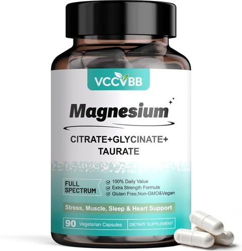 Complejo de magnesio, glicinato de magnesio, suplemento de magnesio elemental con citrato, orrotato, taurato y aspartato, apoya la relajación