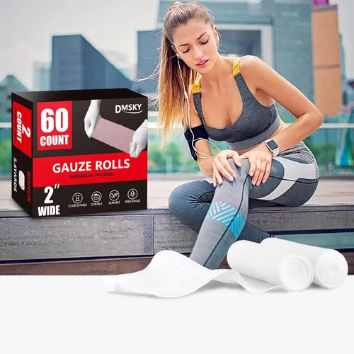 Vista 7 de DMSKY 60 paquetes de rollos de gasa, 5 cm x 3.74 metros, gasa laminada transpirable envuelta individualmente, suministros premium de primeros