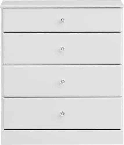 Vista 9 de Prepac Astrid - Cómoda con tiradores acrílicos para cómoda de 4 cajones, color blanco cristal.
