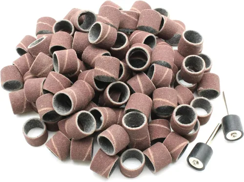 Vista 6 de TEMO 100 piezas de cilindro de lija de 1/2 pulgada, grano 60 grueso con 2 piezas de mandril de 1/8 pulgada para herramientas rotativas Dremel