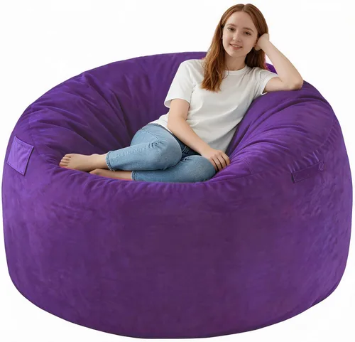 Vista 91 de Puf de 5 pies, puf grande con relleno de espuma viscoelástica, sofá puff esponjoso con funda de terciopelo holandés, puf redondo para sala de estar