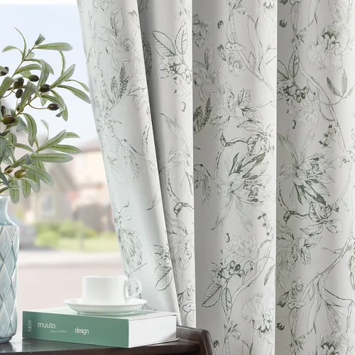 Vista 21 de jinchan Cortinas Opacas Florales 95% de 63 Pulgadas de Largo, Cortina Opaca con Flores Impresas Azules para Dormitorio con Bolsillo para Varilla