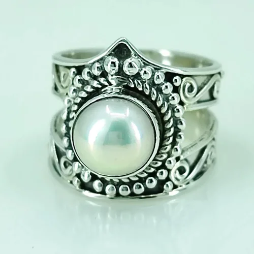 Vista 8 de Navya Craft Anillo de perlas, anillo de promesa de plata de ley 925 para mujer, perla de agua dulce natural, piedras preciosas redondas hechas a