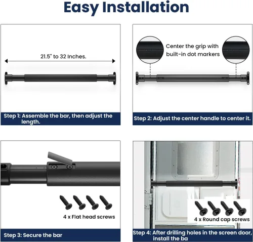 Vista 8 de Safoner Manija de puerta con mosquitero para autocaravana, barra de agarre ajustable - Barra transversal de metal y plástico duradera para entrada