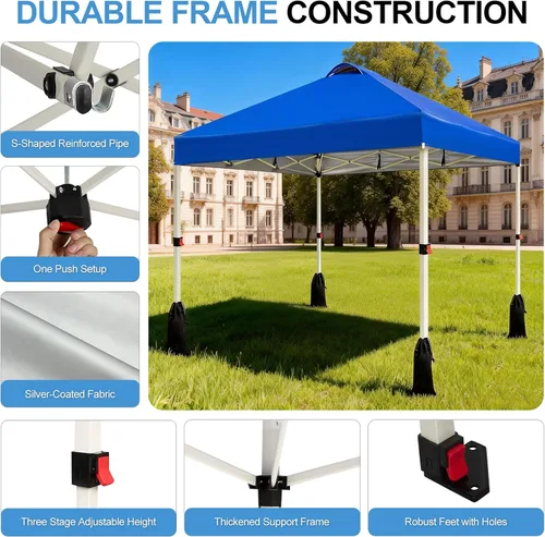 Vista 3 de WEIZE Tienda de campaña desplegable de 10 x 10 pies, tienda de campaña con 1 botón, refugio portátil instantáneo de altura ajustable, bolsa