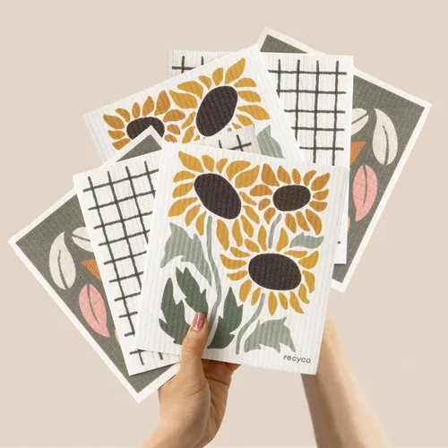 RECYCO Paños de cocina suecos para cocina | Paquete de 6 trapos lavables de hojas de otoño para platos | Toallas de papel de limpieza reutilizables