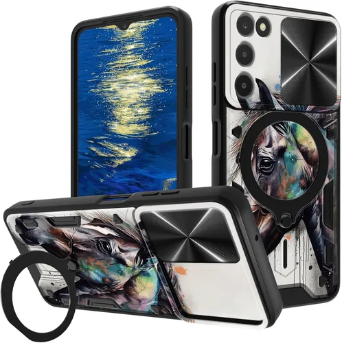 Vista 40 de for Samsung Galaxy A35 5G Phone Case 6.6" with Slide Camera Cover & 360 Degree Rotate Ring Stand Kickstand A Black Cat Dual Layer Hybrid Heavy Duty