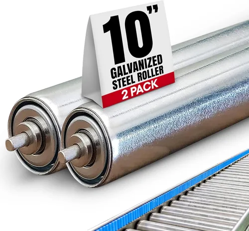 Rodillos transportadores - Reemplazo de acero galvanizado, 1.5" de diámetro, 10" entre el marco, 18 Ga., Se encuentran en la mesa de carpintería,