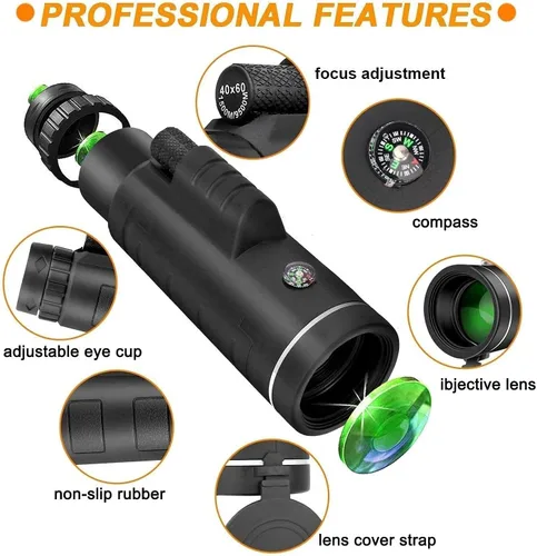 Vista 6 de High Definition Monocular Telescope and Quick Smartphone Holder - 60x40 Waterproof Monocular -BAK4 Prism for Wildl