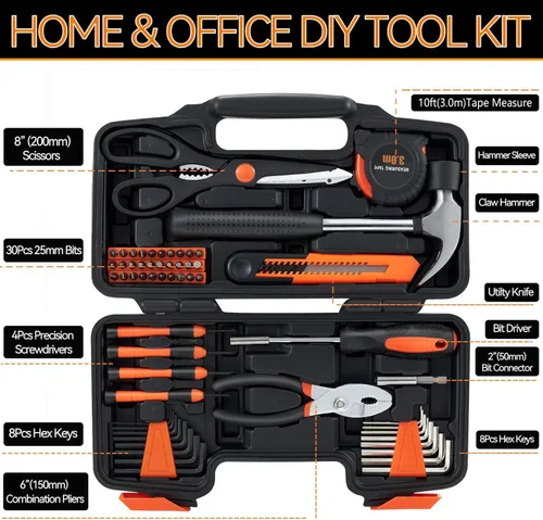 Vista 2 de MARTCOLOR Juego de herramientas para el hogar de 58 piezas, kit de herramientas manuales para el hogar general con caja de herramientas de plástico