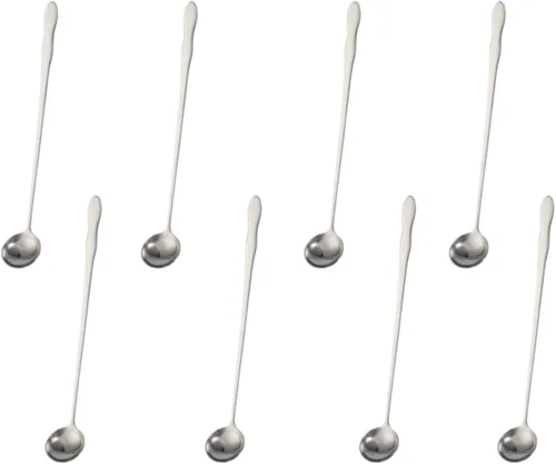Vista 10 de Juego de 8 cucharas mezcladoras de acero inoxidable con mango largo de 7.9 in para café, batidos, jugos, cócteles
