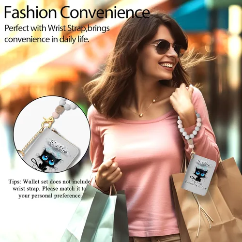 Vista 2 de Yonlevres Tarjetero RFID para tarjetas de crédito, cartera pequeña para mujer con llavero con cremallera, divertido estampado de cuero para tarjetas