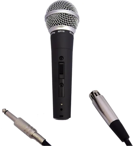 Vista 3 de TECH-PLAY TechPlay IEP110, micrófono dinámico vocal profesional, ideal para máquinas vocales y de karaoke. Con rejilla resistente a abolladuras